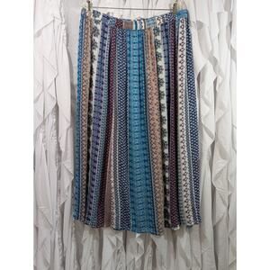 VTG Anthony Richards Boho Maxi Skirt XL | Blue White Rayon Artsy Floral Tiered
